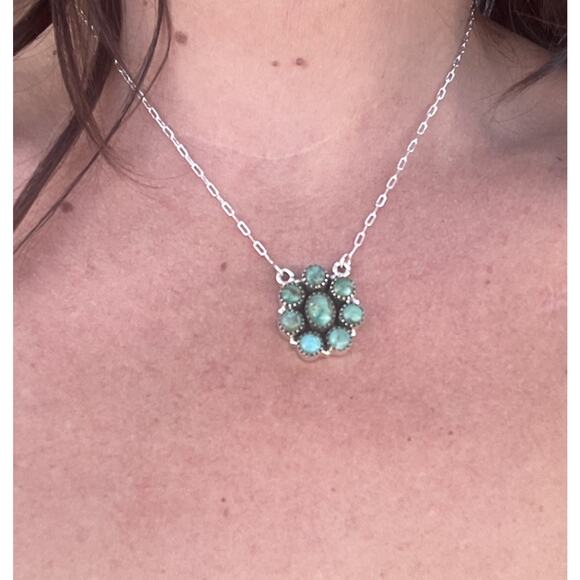 Turquoise Silver Cluster Necklace - Picture 2 of 7